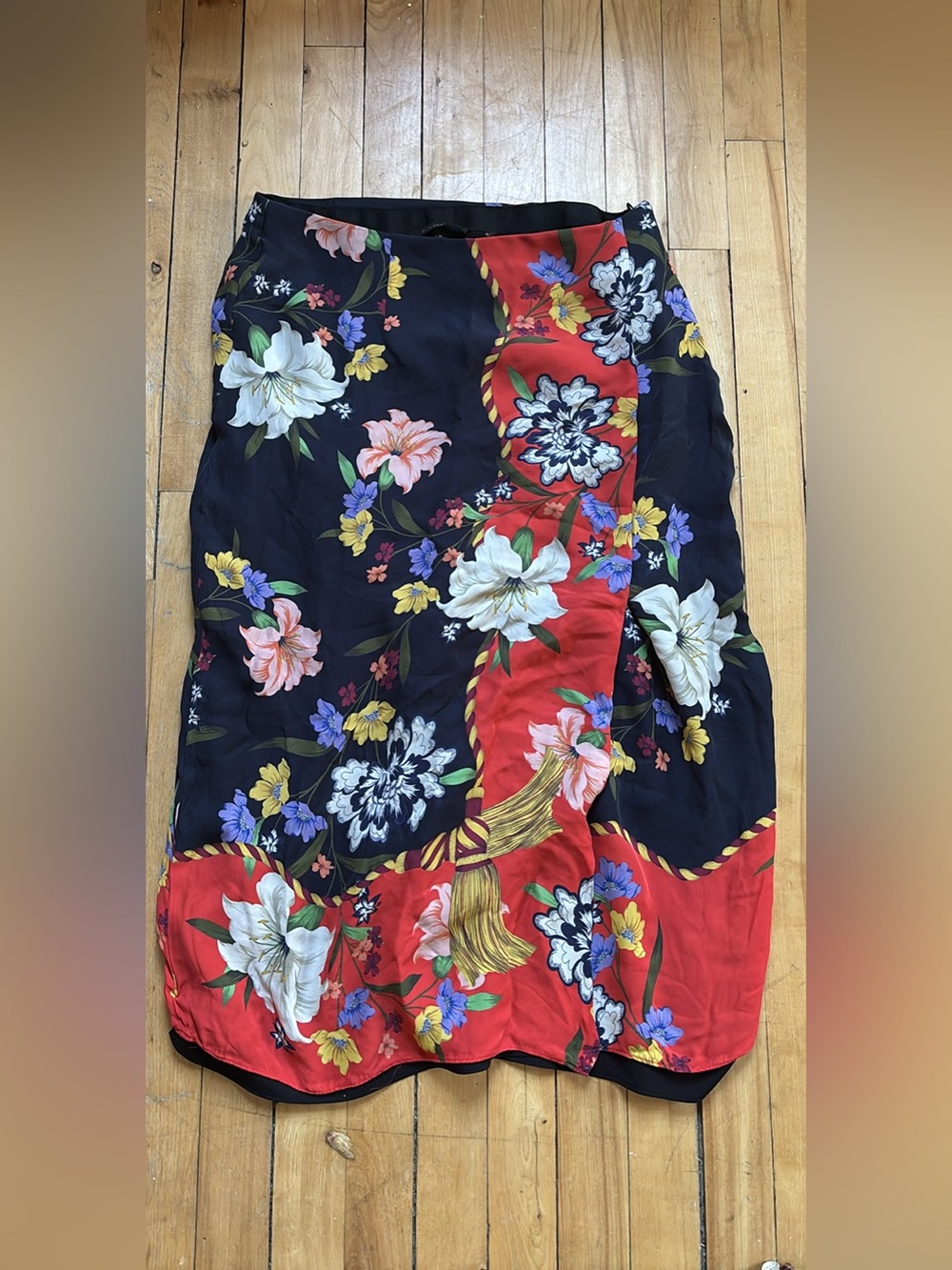 Kobi Halperin Black & Red Floral silk Skirt